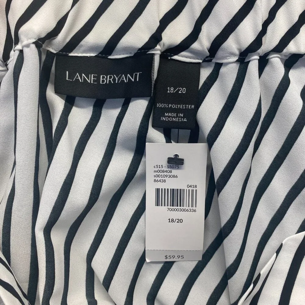 Lane Bryant Skirt Plus 18/20 Black‎ White Striped,Layered,Pull On,Elastic Waist